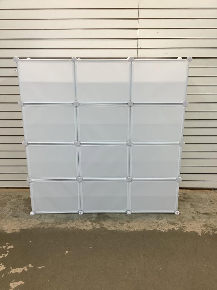 Costway - Portable Shoe Rack Organizer 12-Cube 48 Pair Shoe Shelf Storage Cabinet with Hook - White