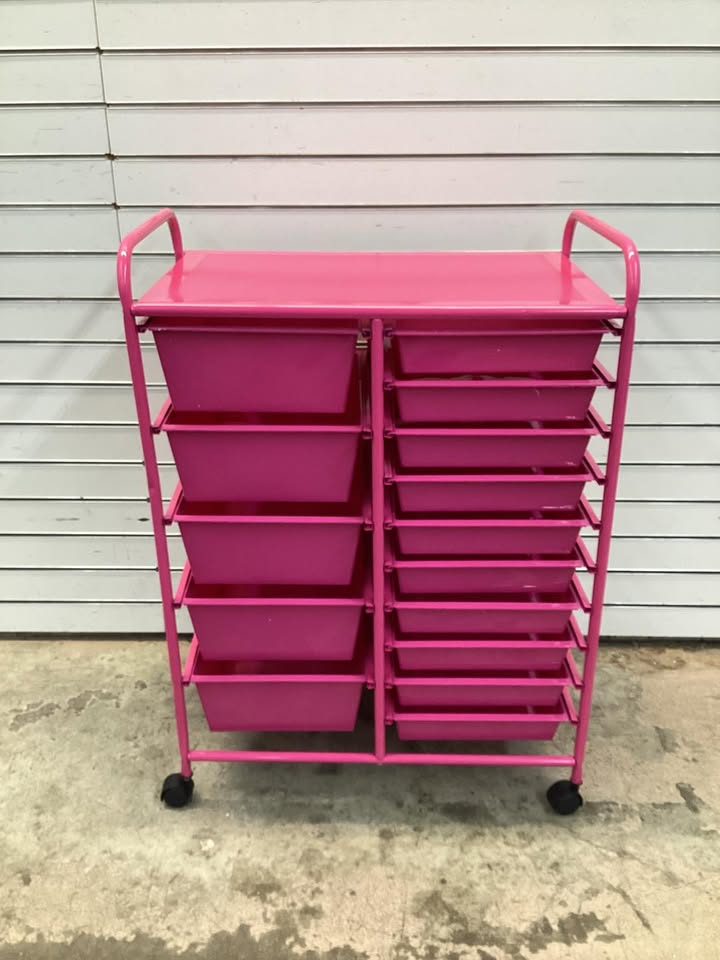 Costway - 15 Drawer Rolling Storage Cart Mobile Cart with Colorful Drawers & Metal Frame - Hot Pink