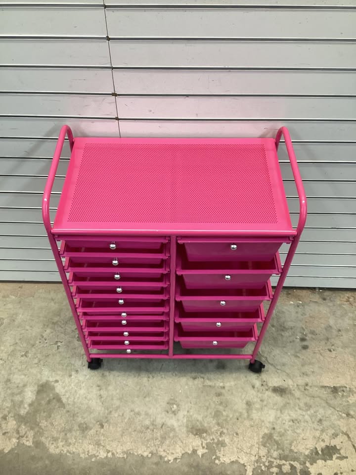 Costway - 15 Drawer Rolling Storage Cart Mobile Cart with Colorful Drawers & Metal Frame - Hot Pink