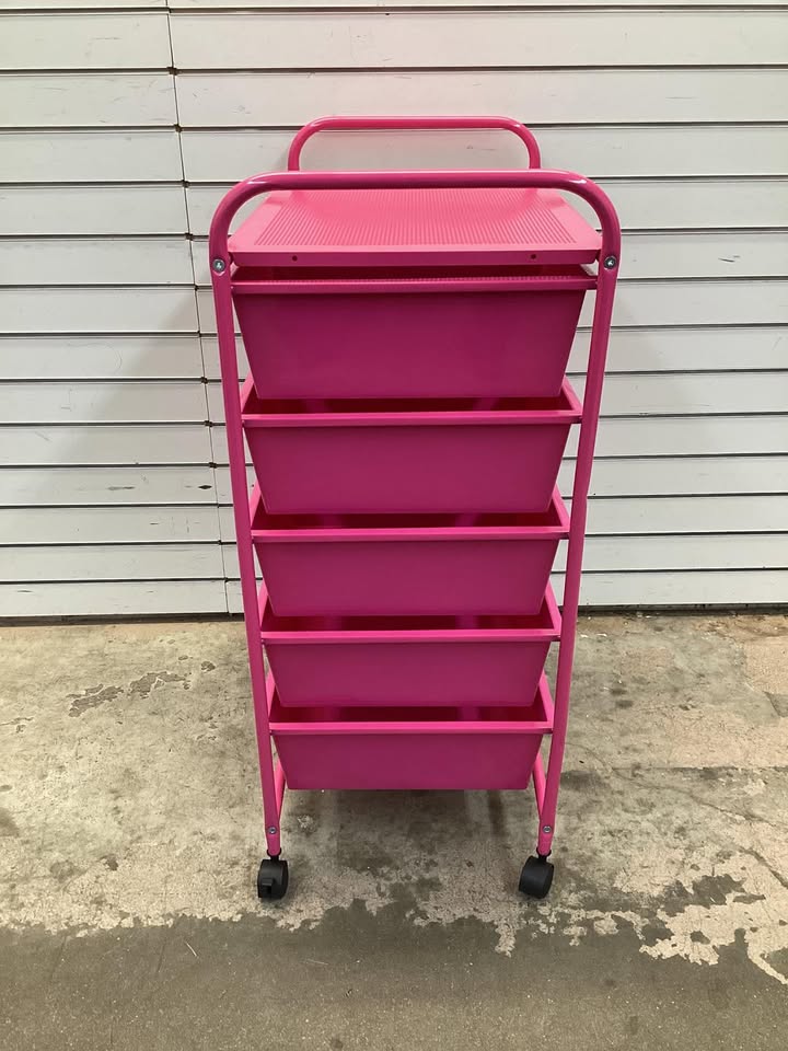 Costway - 15 Drawer Rolling Storage Cart Mobile Cart with Colorful Drawers & Metal Frame - Hot Pink