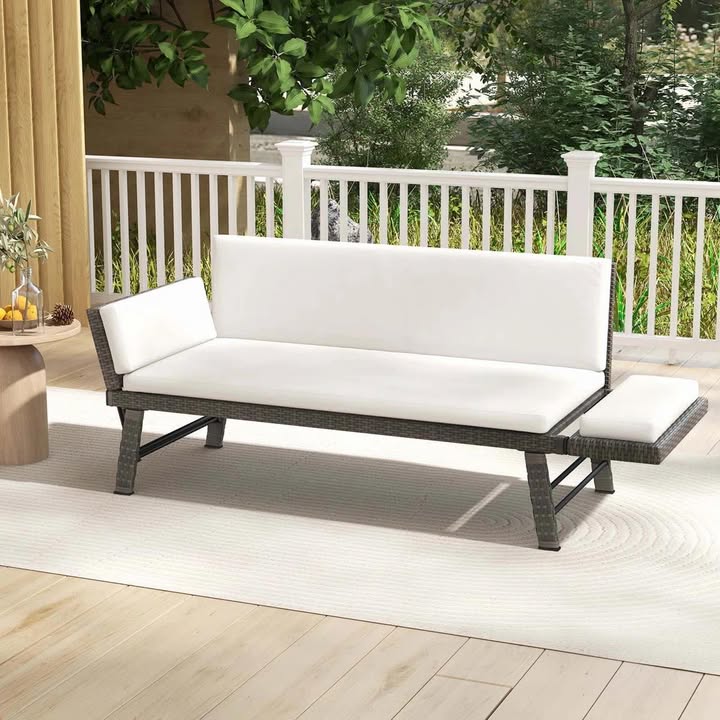 Outdoor Convertible Sofa Daybed With Adjustable Armrests and Removable Cushions