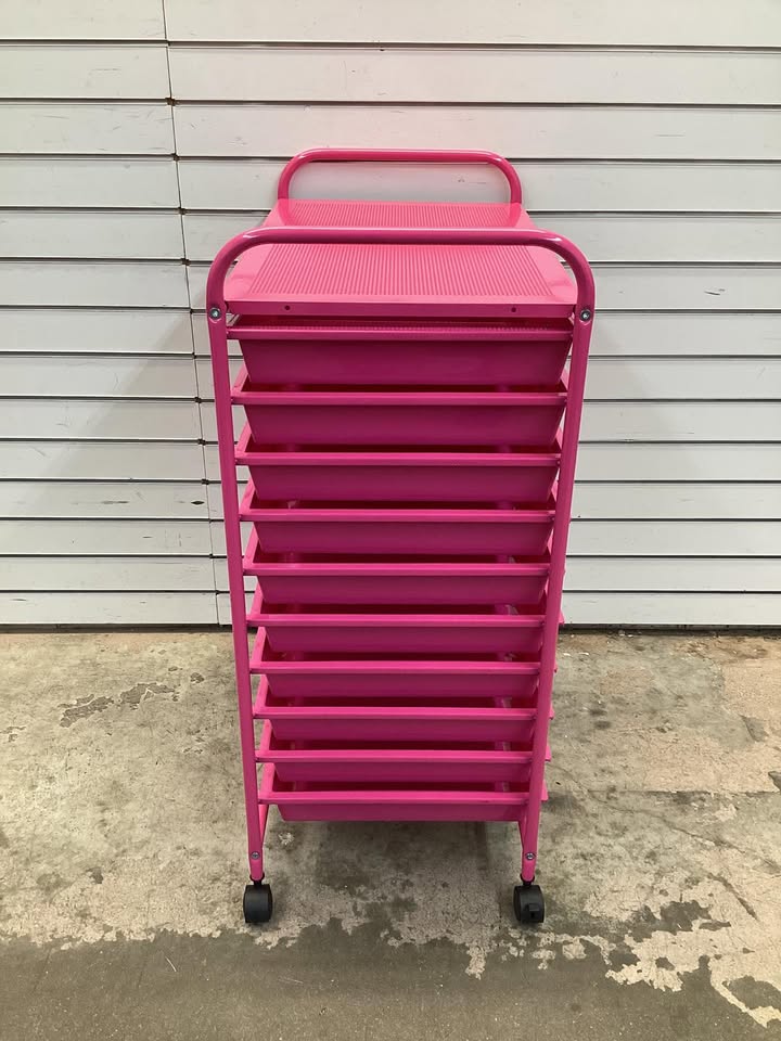 Costway - 15 Drawer Rolling Storage Cart Mobile Cart with Colorful Drawers & Metal Frame - Hot Pink