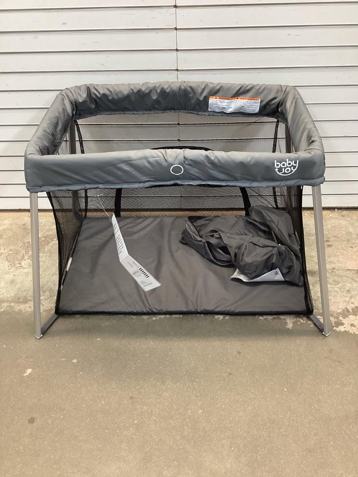 BABY JOY Baby Foldable Travel Crib, 2 in 1 Portable Playpen