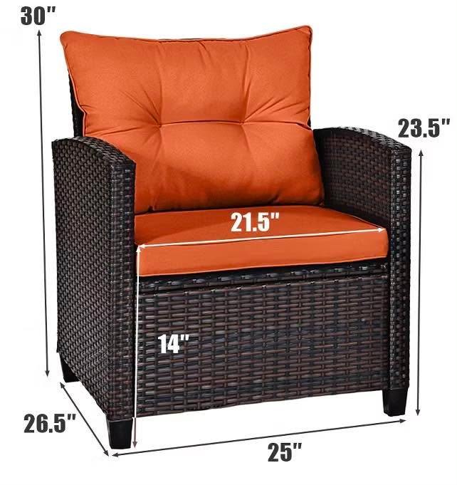 Costway 2 PCS Patio Rattan Cushioned Chair Set, Orange
