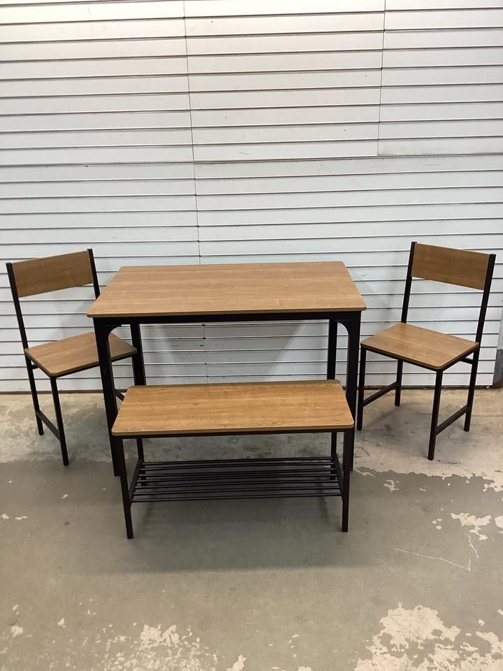 Costway4Pc Rustic Dining Table Set with 2 Chairs and Bench