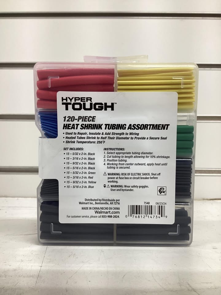 Hyper Tough 120-Piece Red, Yellow, Blue, Green and Black Heat Shrink Tubing Assortment with Clear Storage Case