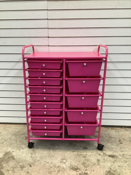Costway - 15 Drawer Rolling Storage Cart Mobile Cart with Colorful Drawers & Metal Frame - Hot Pink