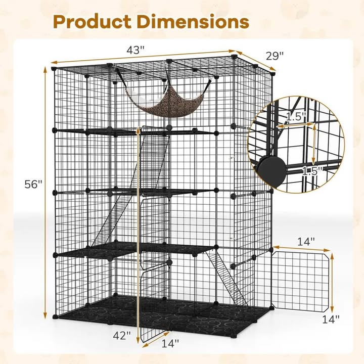 Costway 4 Tier Cube Cat Cage with Comfy Hammock, 3 Ladders, 4 Doors & 1 Sky Window