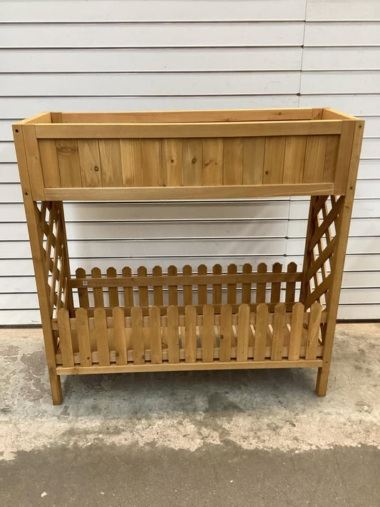 36 in. 2-Tier Wood Raised Garden Bed With Bottom Shelf Fence