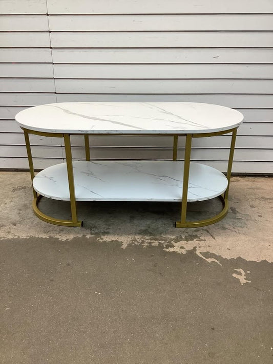 Costway Marble Coffee Table with Open Storage Shelf