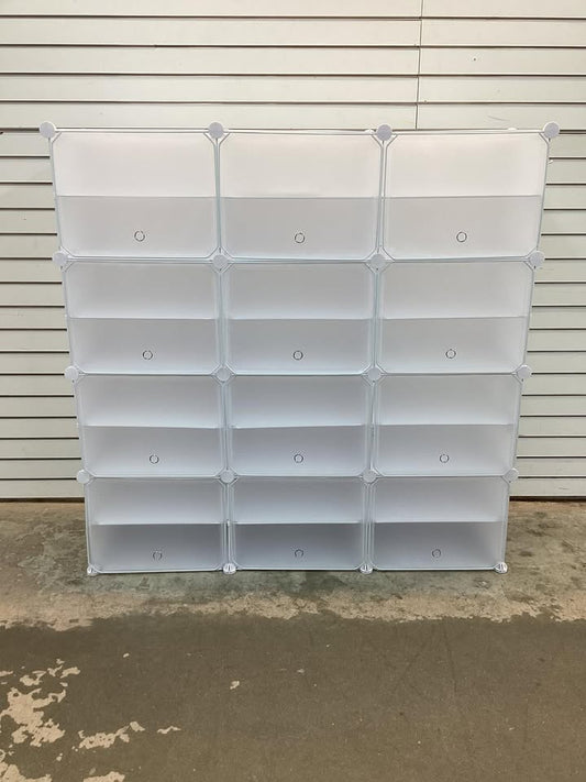 Costway - Portable Shoe Rack Organizer 12-Cube 48 Pair Shoe Shelf Storage Cabinet with Hook - White