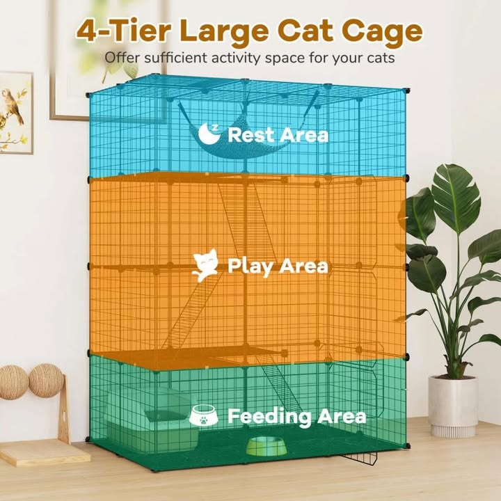 Costway 4 Tier Cube Cat Cage with Comfy Hammock, 3 Ladders, 4 Doors & 1 Sky Window