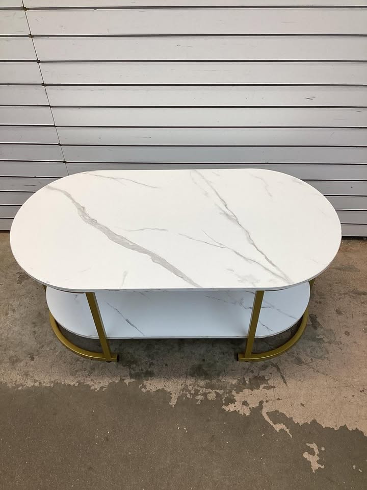 Costway Marble Coffee Table with Open Storage Shelf