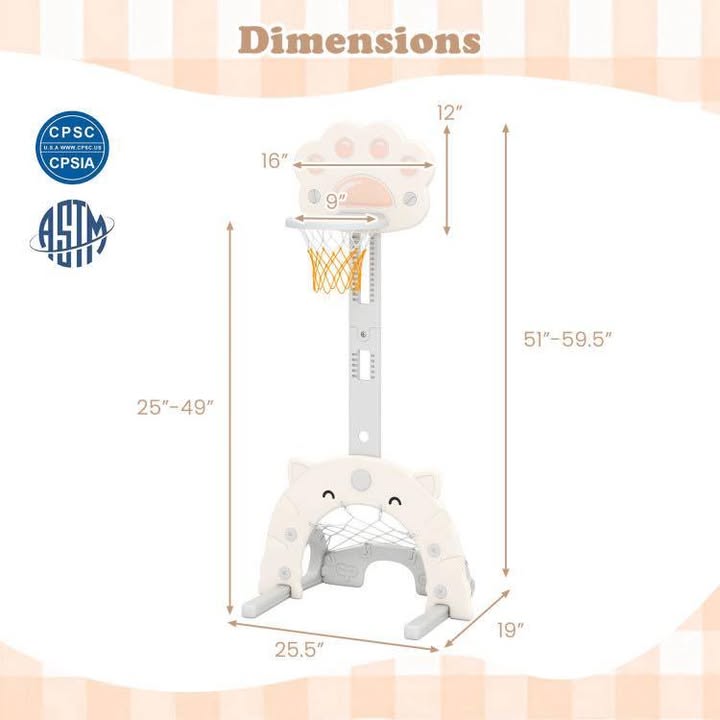 3 in 1 Kids Basketball Hoop with Basketball and Foldable Rim