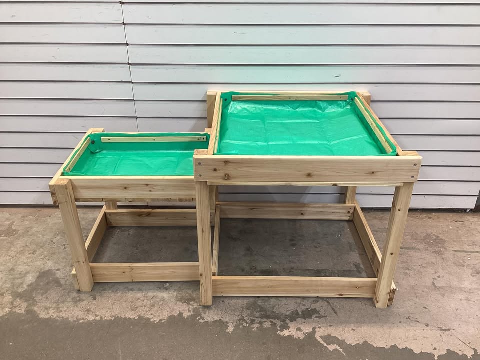 Wooden Sand and Water Tables with Protective Cover for Kids