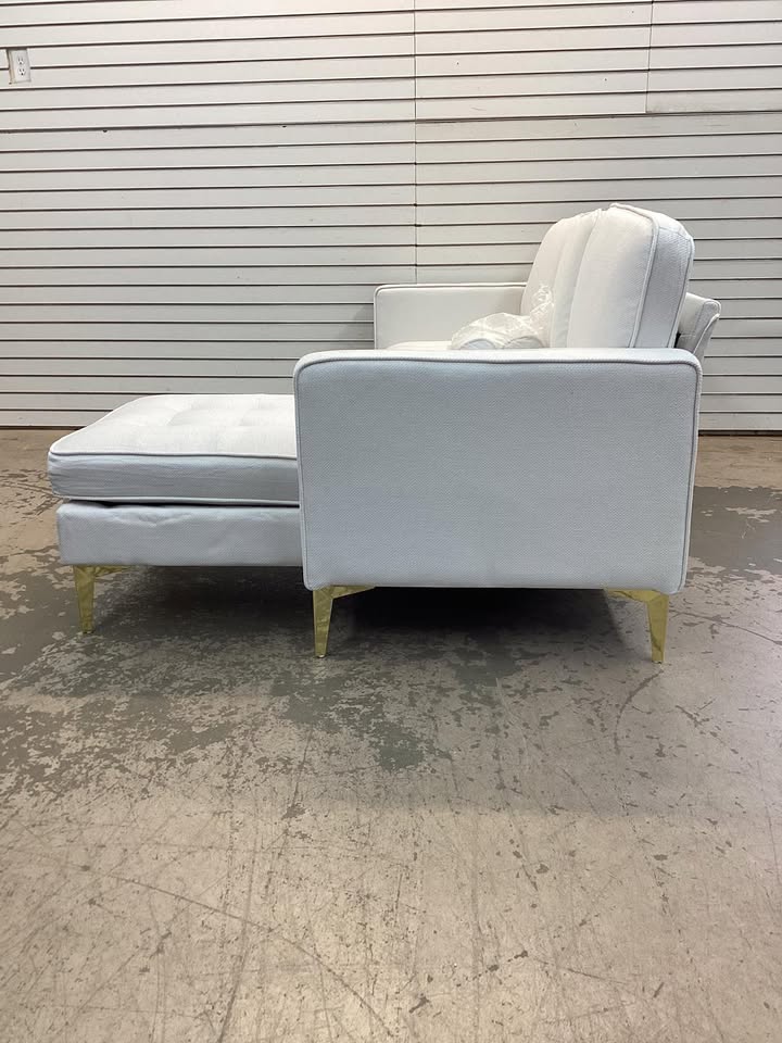 Modular Sectional Sofa with Chaise Lounge, Chenille 3-Seater Sofa with 2 Pillows and Golden Tripod Legs, 85" L-Shape Sectional Couch for Living Room, Apartment, White