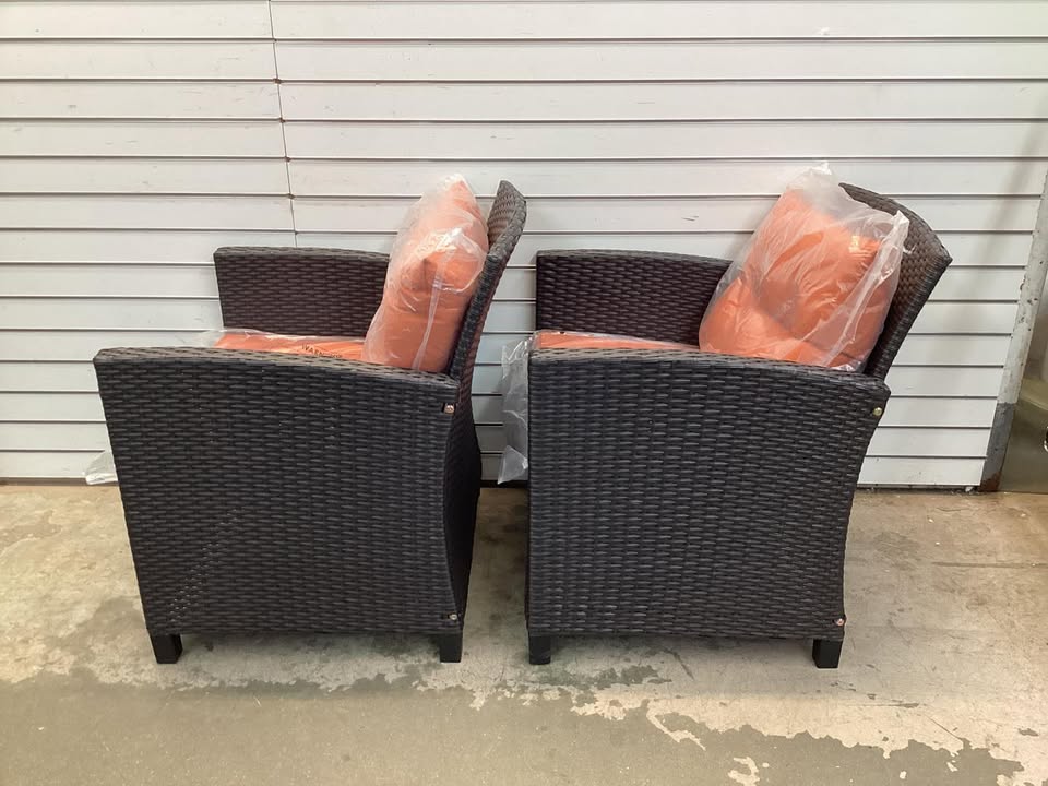 Costway 2 PCS Patio Rattan Cushioned Chair Set, Orange
