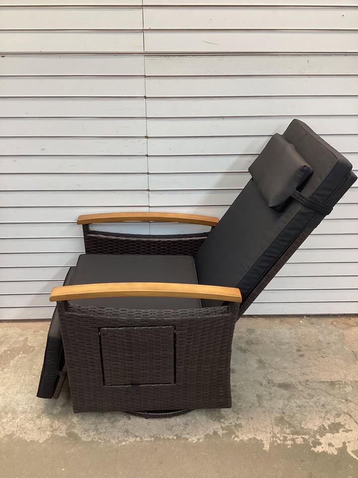 Costway Patio Rattan 360° Swivel Recliner Chair with Adjustable Backrest and Footrest