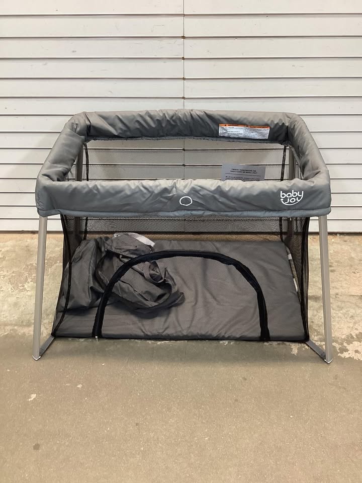 BABY JOY Baby Foldable Travel Crib, 2 in 1 Portable Playpen
