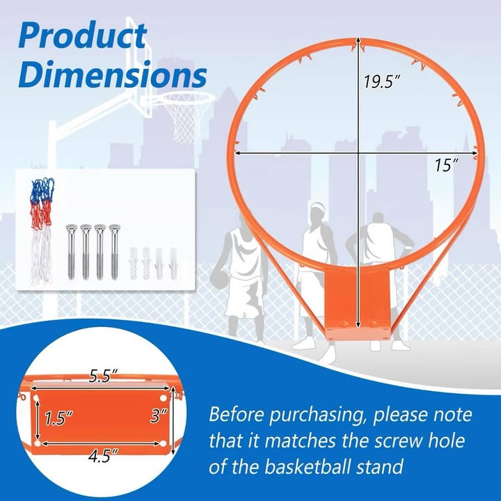 Costway 15'' Basketball Rim Wall Door Mounted Basketball Hoop with All Weather Net