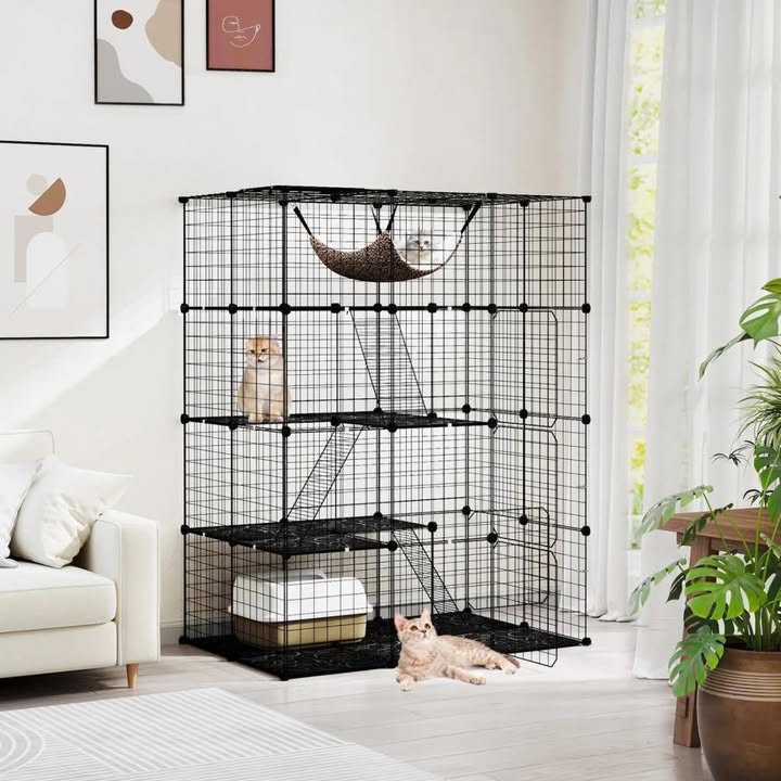 Costway 4 Tier Cube Cat Cage with Comfy Hammock, 3 Ladders, 4 Doors & 1 Sky Window