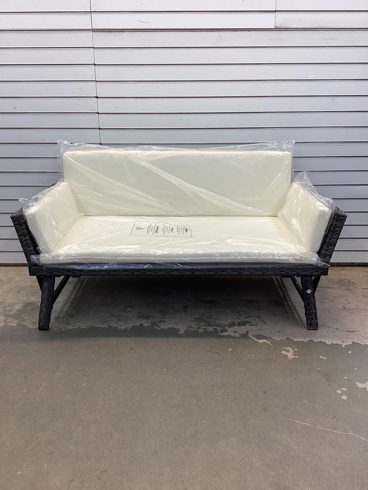 Outdoor Convertible Sofa Daybed With Adjustable Armrests and Removable Cushions