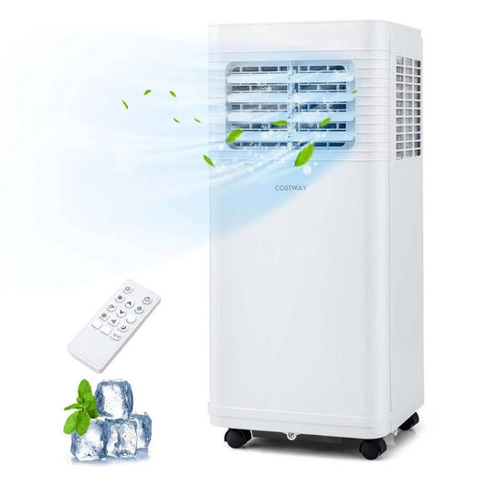 COSTWAY Portable Air Conditioner, 8000 BTU Air Conditioner with Fan & Dehumidifier, 24H Timer & Remote Control, Window Installation Kit, AC Unit Cools Rooms up to 250 Sq.Ft (8000 BTU)