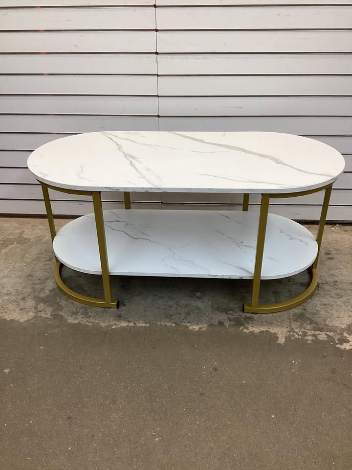 Costway Marble Coffee Table with Open Storage Shelf