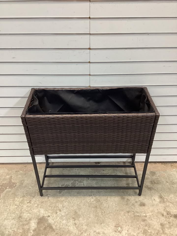 Elevated Garden Planter with Rattan Finish Bottom Shelf