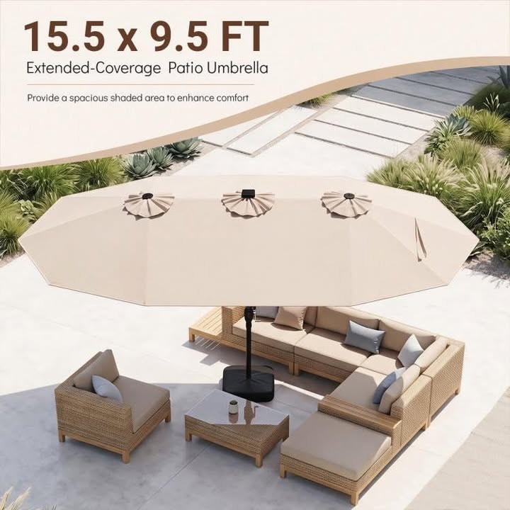 15.5FT Extra-Large Patio Umbrella with Base 12 arms