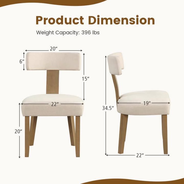 Dining Chairs Set of 2 with Curved Backrest Padded Seat