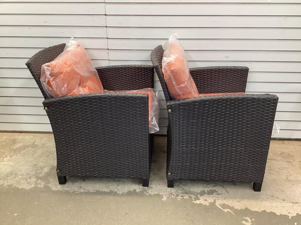 Costway 2 PCS Patio Rattan Cushioned Chair Set, Orange