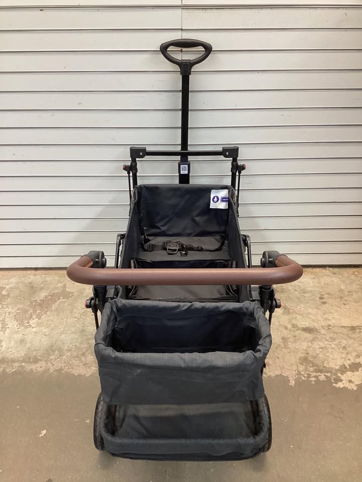 VEVOR Wagon Stroller for 2 Kids Push Pull Quad Collapsible Stroller with Adjustable Handle Encircling Harness Removable Canopy 4 Wheels with Brakes Mutifunction Tandem Stroller for Camping Black