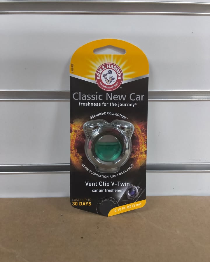Arm & Hammer Gearhead Collection Classic New Car Scent Vent Clip Chrome V-Twin Car Air Freshener