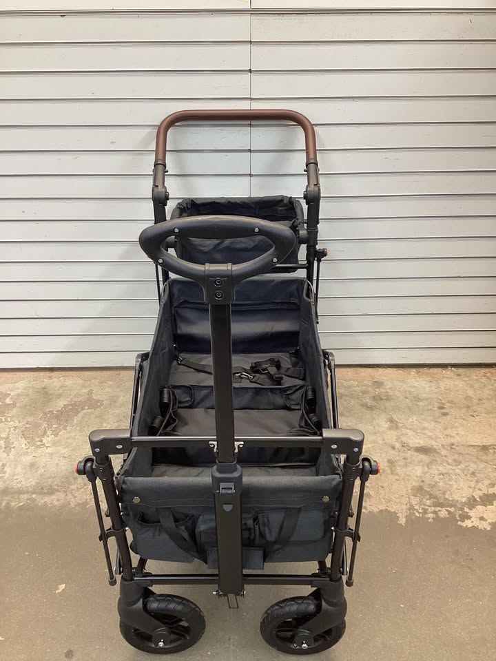 VEVOR Wagon Stroller for 2 Kids Push Pull Quad Collapsible Stroller with Adjustable Handle Encircling Harness Removable Canopy 4 Wheels with Brakes Mutifunction Tandem Stroller for Camping Black