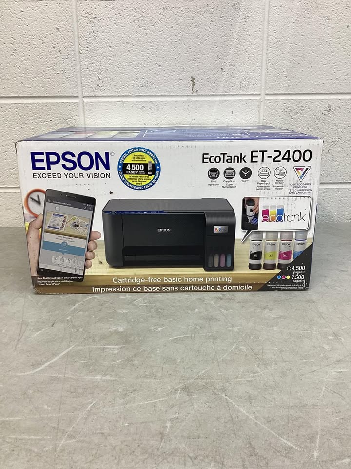 Lightly Used Epson EcoTank ET-2400 Special Edition All-in-One Inkjet Printer, 1 Bonus Black Ink Bottle