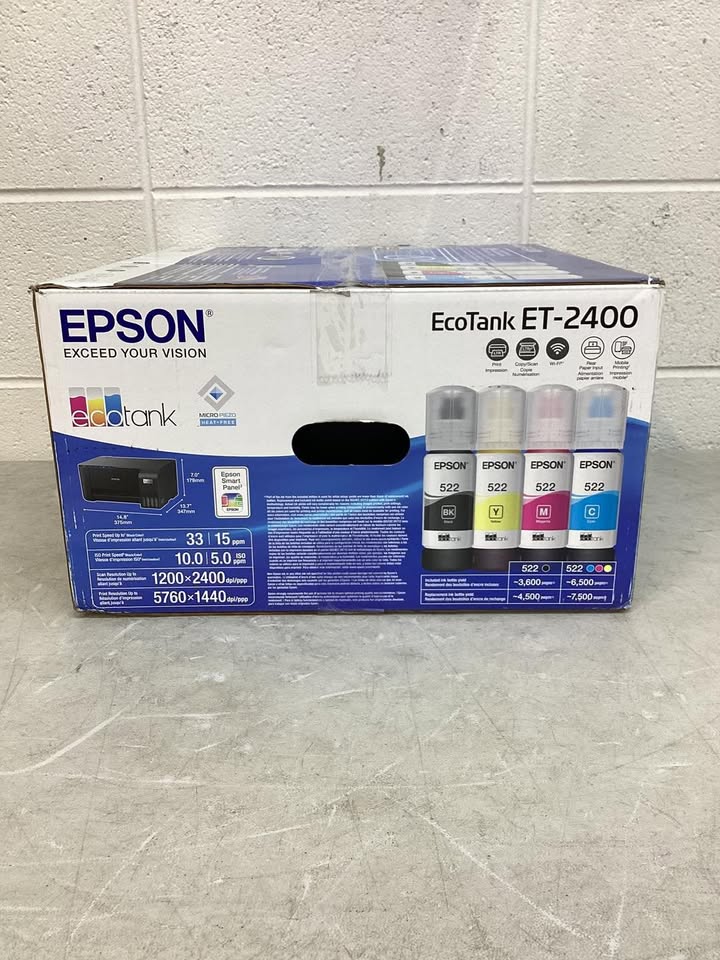 Lightly Used Epson EcoTank ET-2400 Special Edition All-in-One Inkjet Printer, 1 Bonus Black Ink Bottle