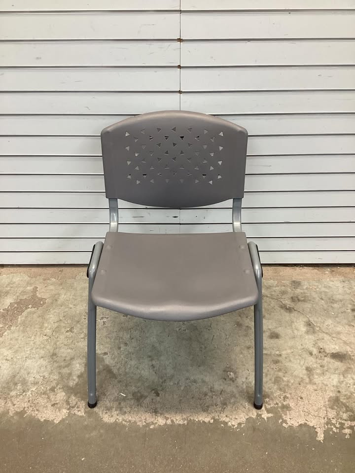 Flash Furniture HERCULES Series 880 lb. Capacity Gray Plastic Stack Chair with Titanium Gray Powder Coated Frame