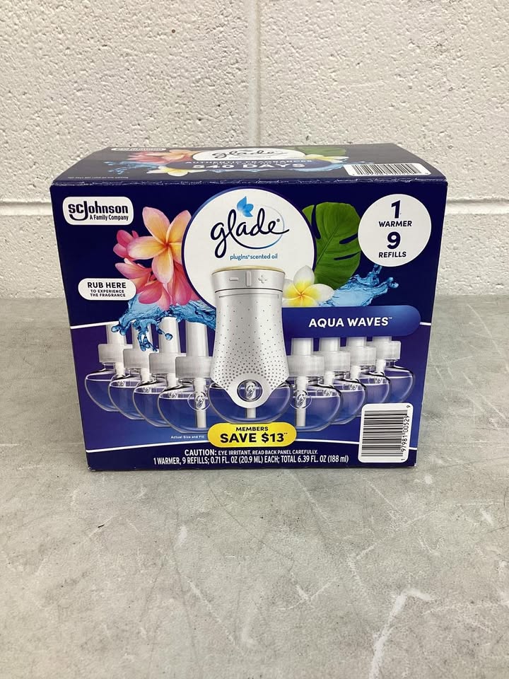 Glade PlugIns Scented Oil, Aqua Waves Scent, 1 Warmer + 9 Refills