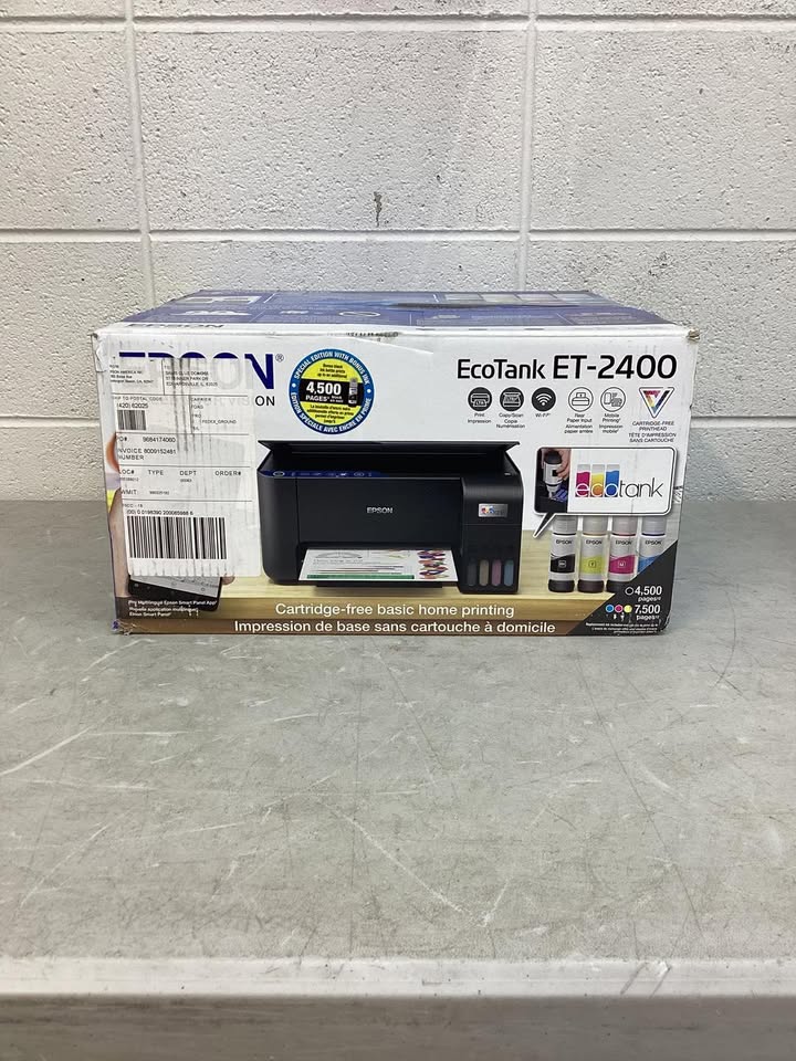 Lightly Used Epson EcoTank ET-2400 Special Edition All-in-One Inkjet Printer, 1 Bonus Black Ink Bottle
