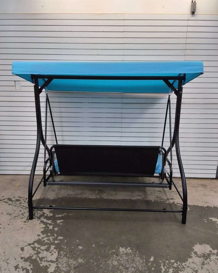 3-Seat Outdoor Canopy Swing Glider Furniture w/ Converting Flatbed Backrest