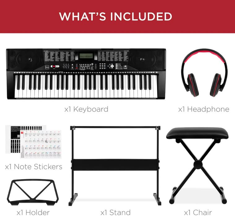 61-Key Beginners Electronic Keyboard Piano Set w/ Lighted Keys, Headphones