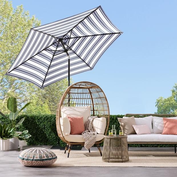 Outdoor Steel Striped Market Patio Umbrella w/ Tilt, Crank Lift - 10ft