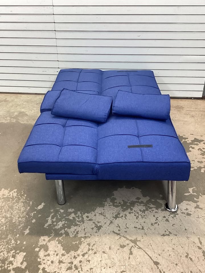 Linen Upholstered Convertible Sofa Bed Futon w/ 2 Cupholders