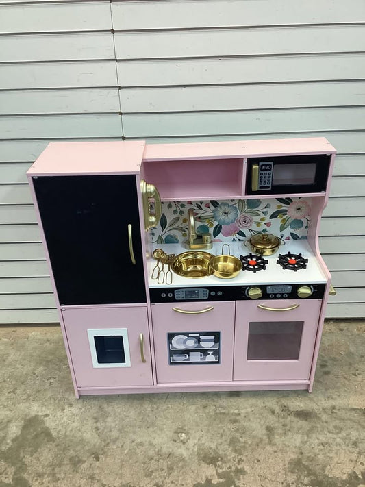 Wooden Play Kitchen for Kids with Accessories, Pretend Cooking Set