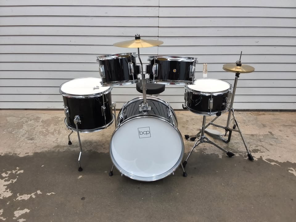Kids Beginner All Wood Acoustic Drum Kit Starter Set w/ Stool, Drumsticks