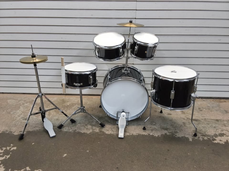 Kids Beginner All Wood Acoustic Drum Kit Starter Set w/ Stool, Drumsticks