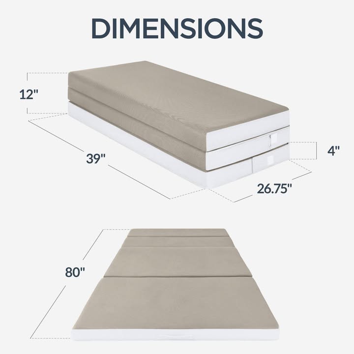 Twin XL 4in Portable Mattress Topper, Tri-Fold Mattress Pad - Taupe