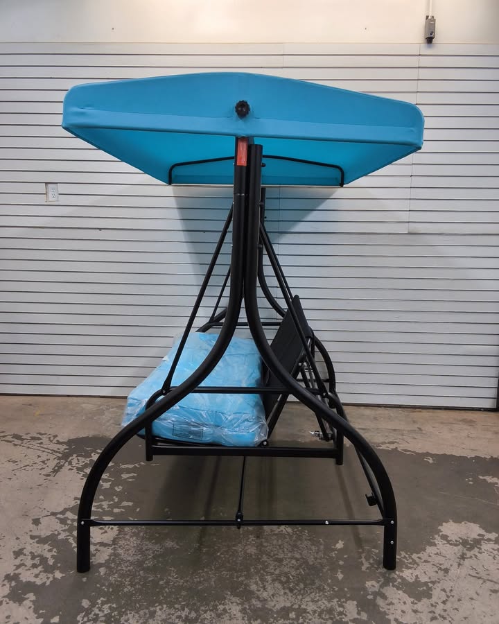 3-Seat Outdoor Canopy Swing Glider Furniture w/ Converting Flatbed Backrest