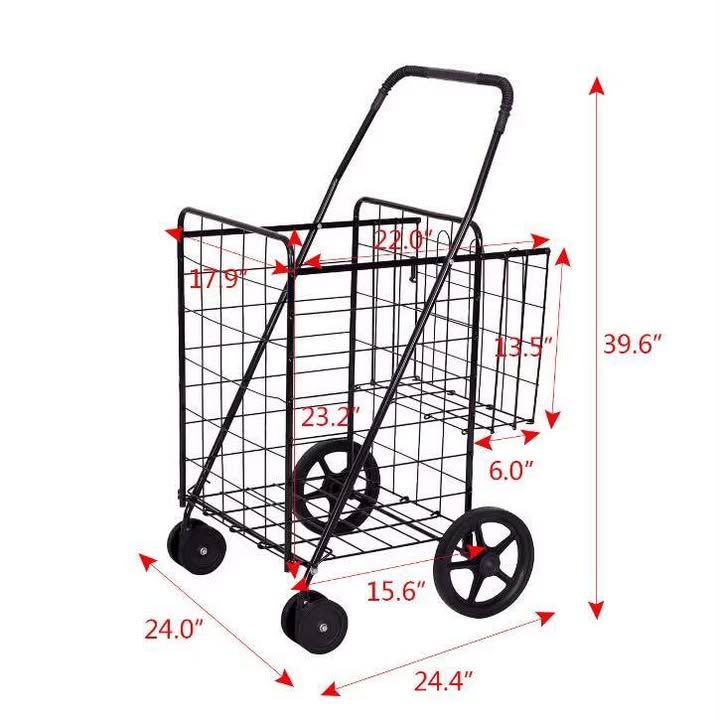 Costway Folding Shopping Cart Jumbo Basket Grocery Laundry with Swivel Wheels Black